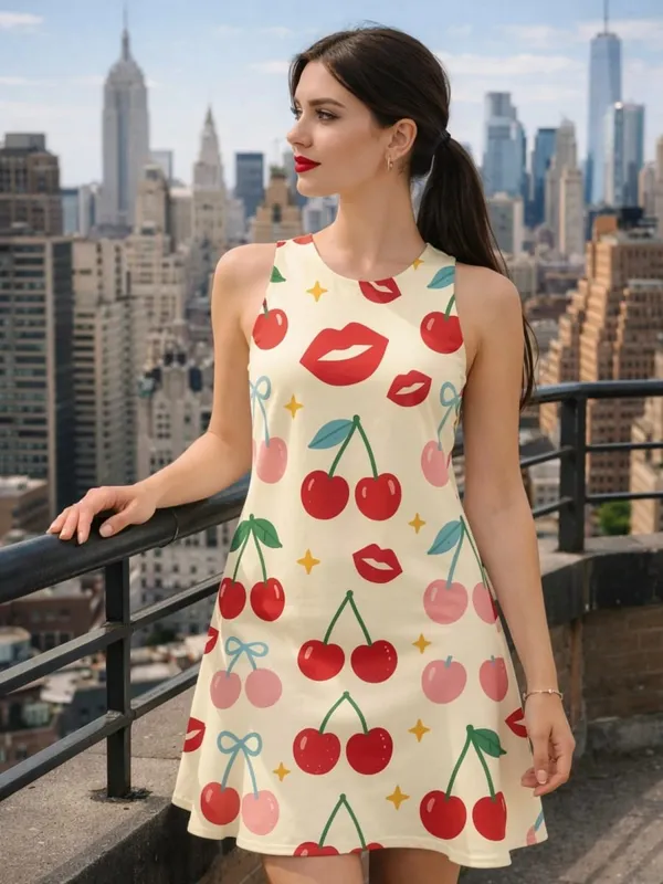 Womens Floral Sleeveless A Line Mini Dress Round Neck Fresh Sundress for Outdoor Brunch Beach Walk and Everyday Wear Comfort