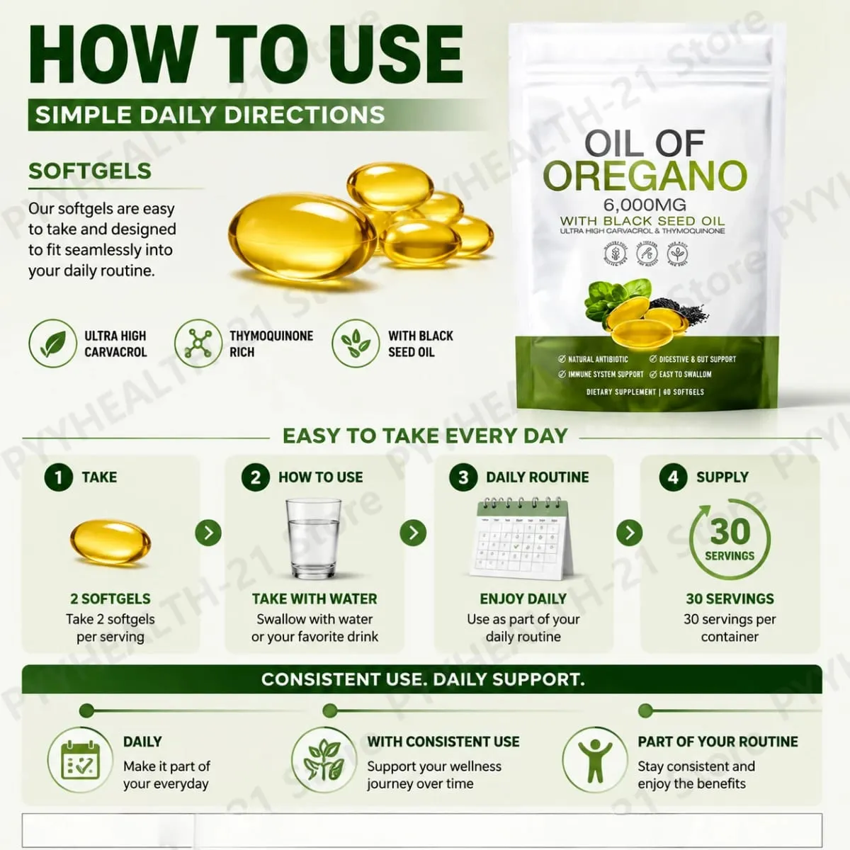Oil of Oregano 6000mg Black Seed Oil Softgels Supports Daily Immune Defense Digestive Balance Herbal Formula Non GMO 60 Count