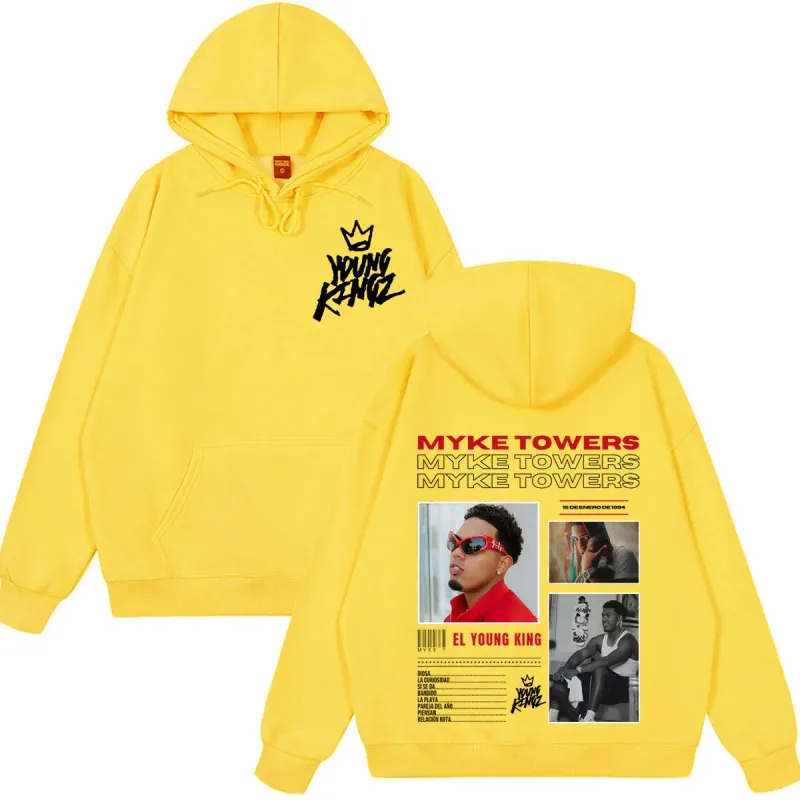 Myke Towers Young Kingz 2026 Album Tour Print Pullover Men Women Fashion Sweatshirts Winter Casual Long Sleeves Hip Hop Hoodie