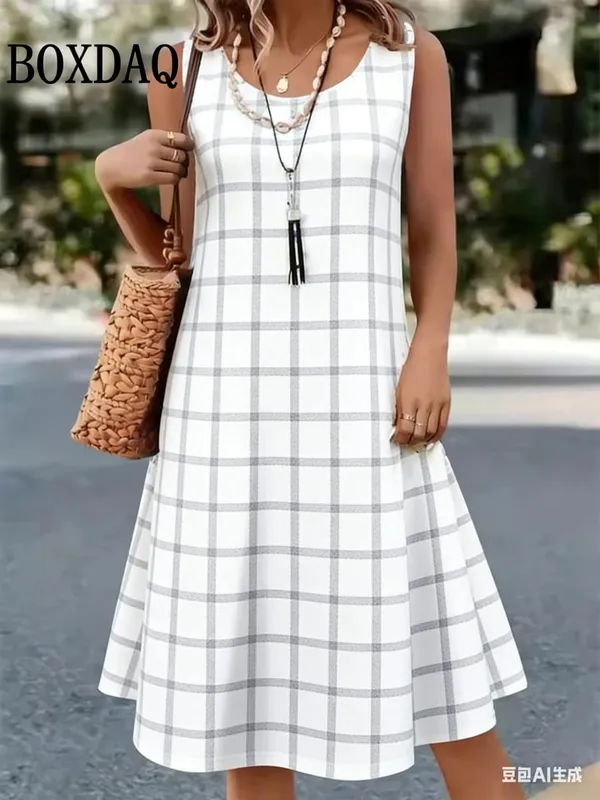 Summer Hot Sale Polka Dot Sleeveless Dress Elegant Women's Fashion 3D Print Mini Dress Casual Round Neck Loose Women's Clothing