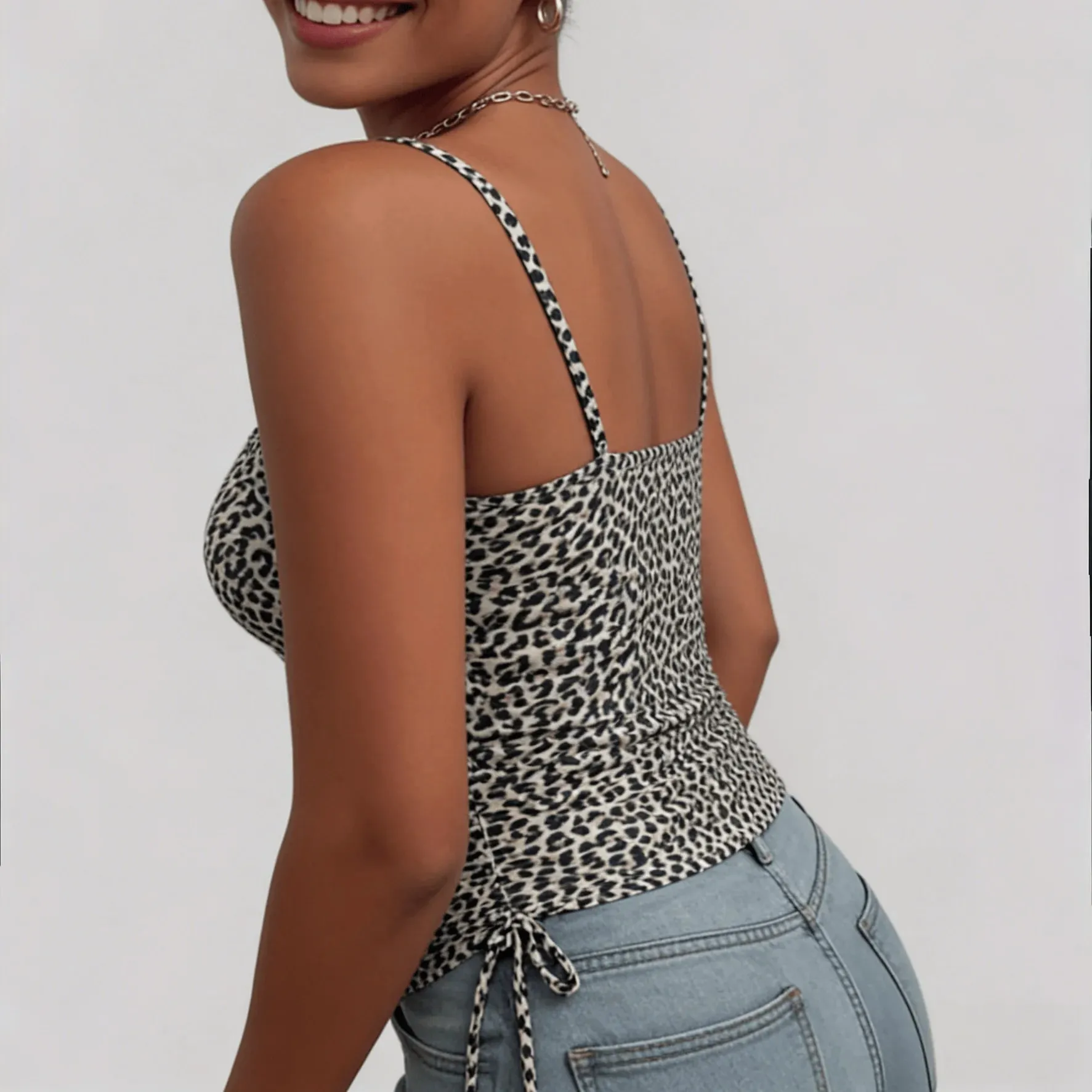 Spring Summer Women Fashion Sexy Leopard Print V Neck Sleeveless Tank Top Street Trend Camisole For Ladies Casual Wear