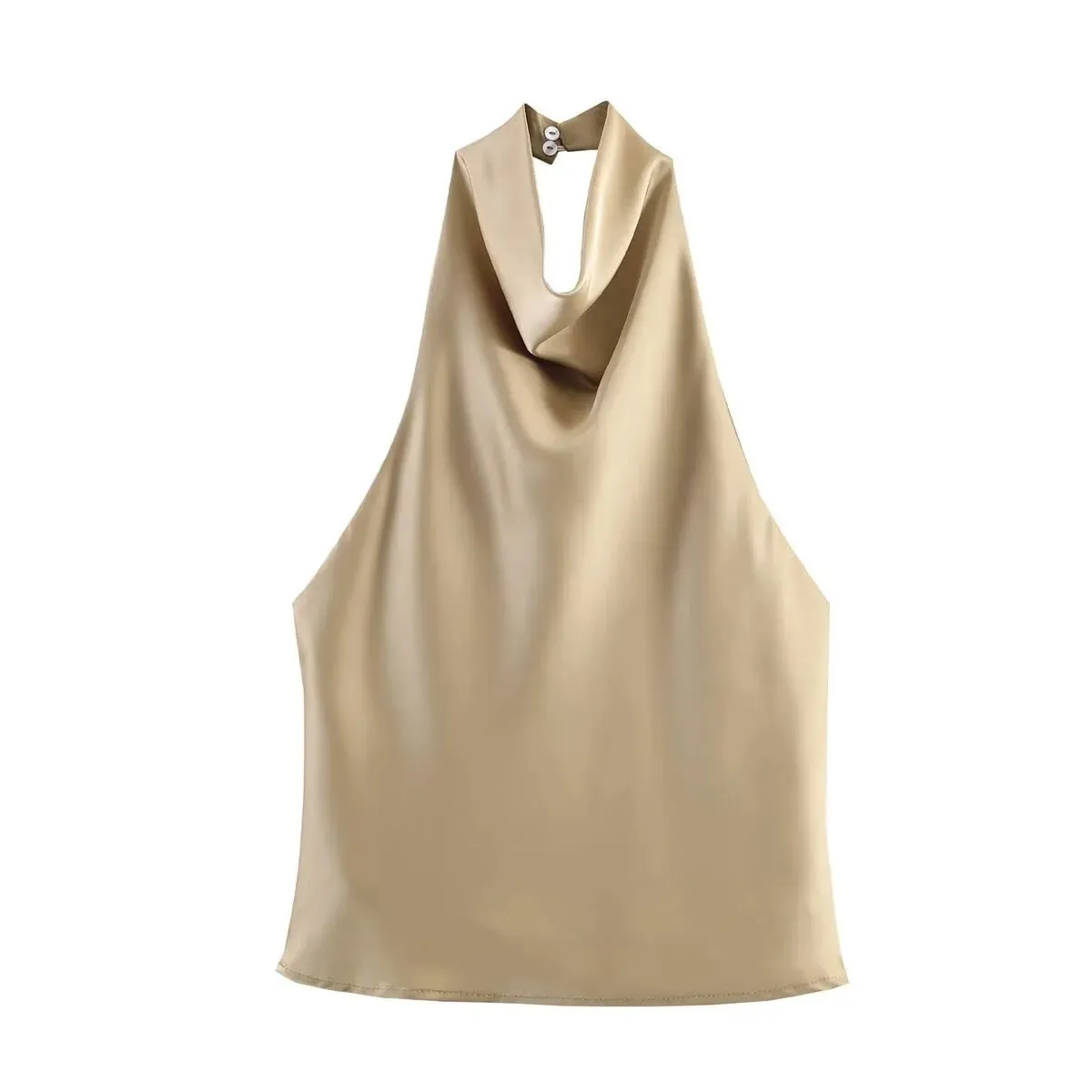 Women's Satin Halter Neck Sleeveless Top Summer Elegant Draped Collar Blouse Smooth Chic Office Party Wear Evening Outings
