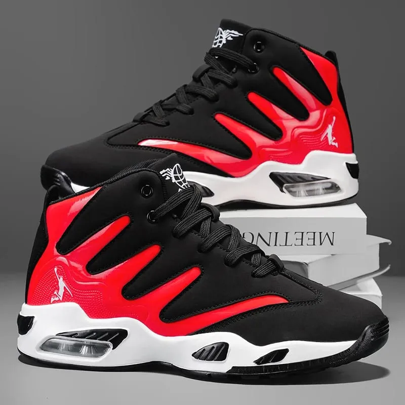 Men's Breathable Lightweight High-Top Basketball Shoes - Non-Slip Rubber Sole Geometric Pattern Design Suitable for Running Training and Casual Wear - Stylish Sneakers for All Seasons - Perfect Gift for Him Durable Basketball Gear Athletic