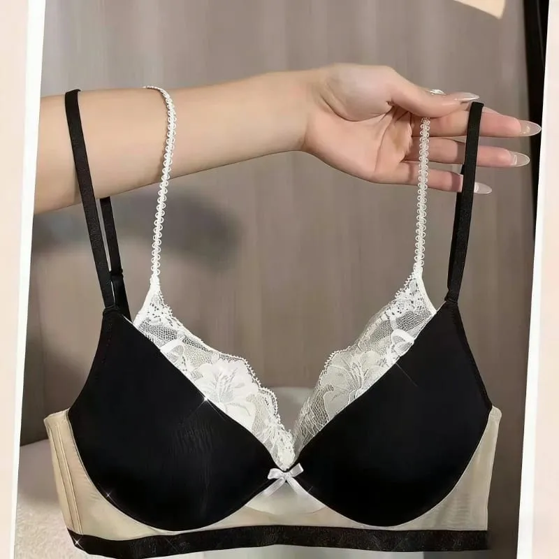 New French Lace Bra Set Ladies Push Up Lift Gathering Double Cup Small Bust Enhancer Soft Comfort Daily Wear Underwear for Women — image 1