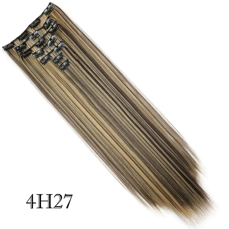 7Pcs/Set Long Straight Clip in Hairpiece Synthetic Clip in Hair Extensions Brown Highlight Blonde Natural Soft Hairpieces