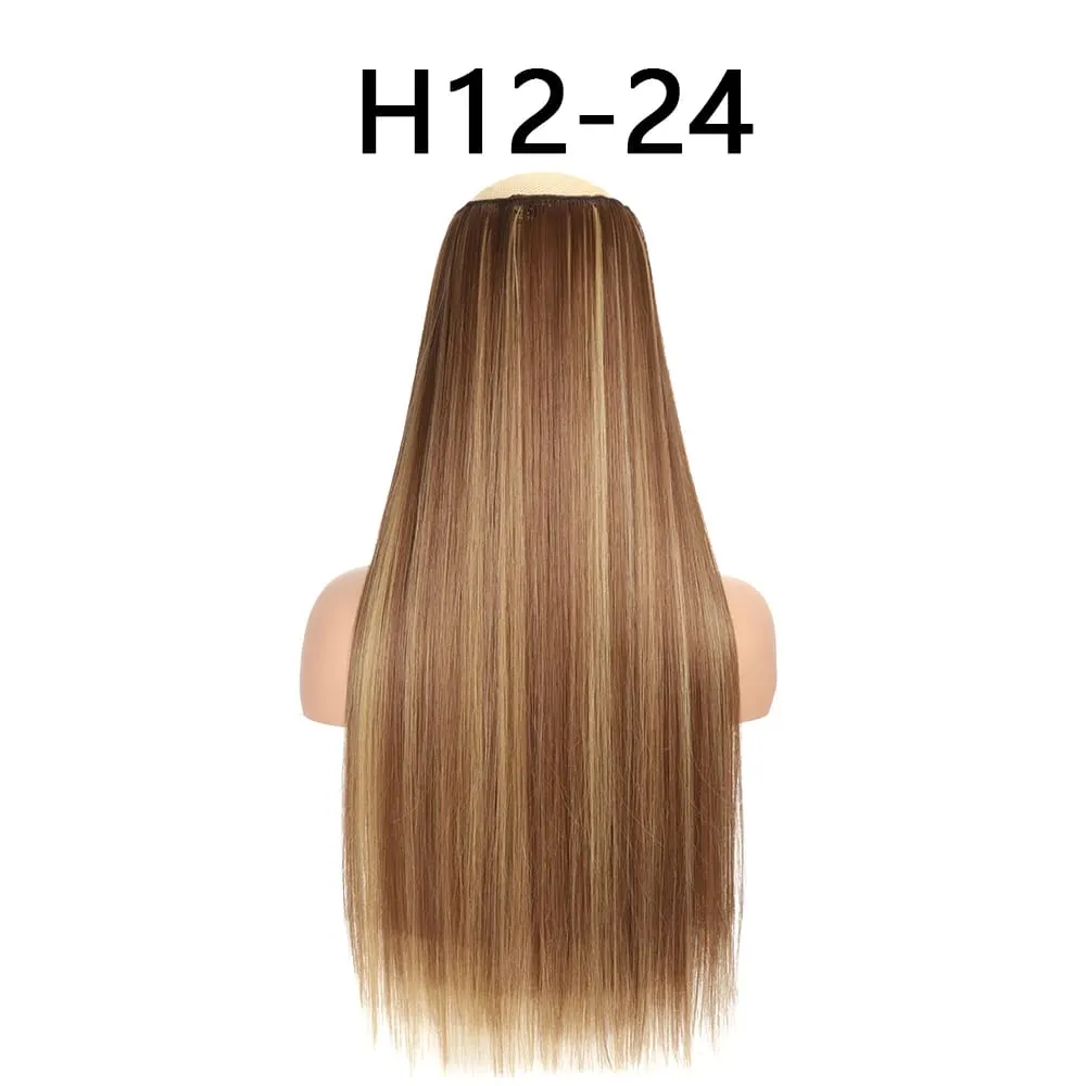 Synthetic 24Inch Hair Extensions OnePiece 5 Clips Long Straight Hairstyle Heat Resistant Fake Hairpiece For Women Natural Brow