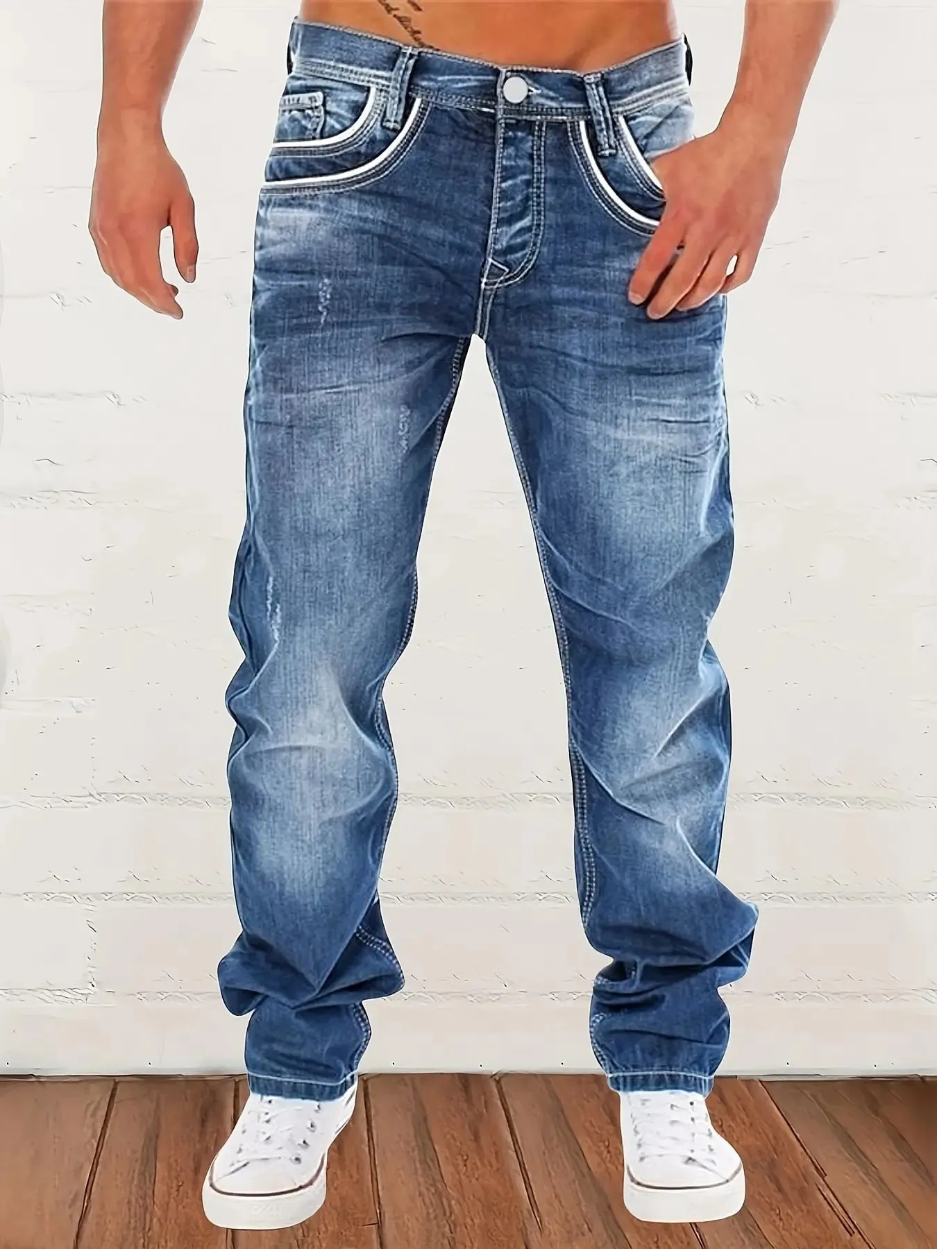 New Men's Retro Loose Casual Straight Leg Jeans Comfortable Classic Fit Men's Denim Pants