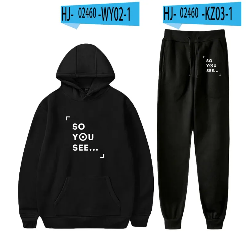 Harajuku Comfortable Funny so you see Print Sweatshirt Sweatpants Suit Men/Women Hoodies+ Trousers Suit Cute 2 Piece Set Clothes