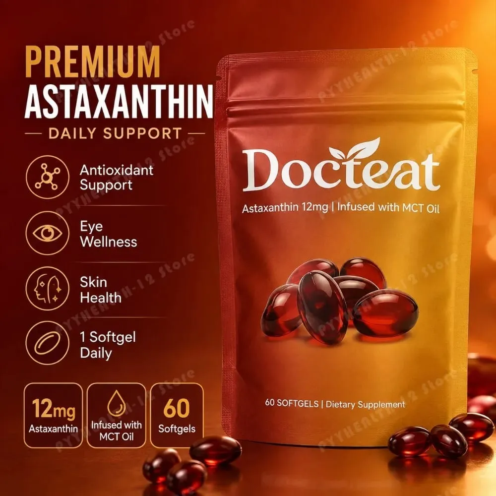Astaxanthin 12mg Softgels Triple Strength Antioxidant Eye Skin Health Support Microalgae MCT Oil 60 Softgels Dietary Supplement