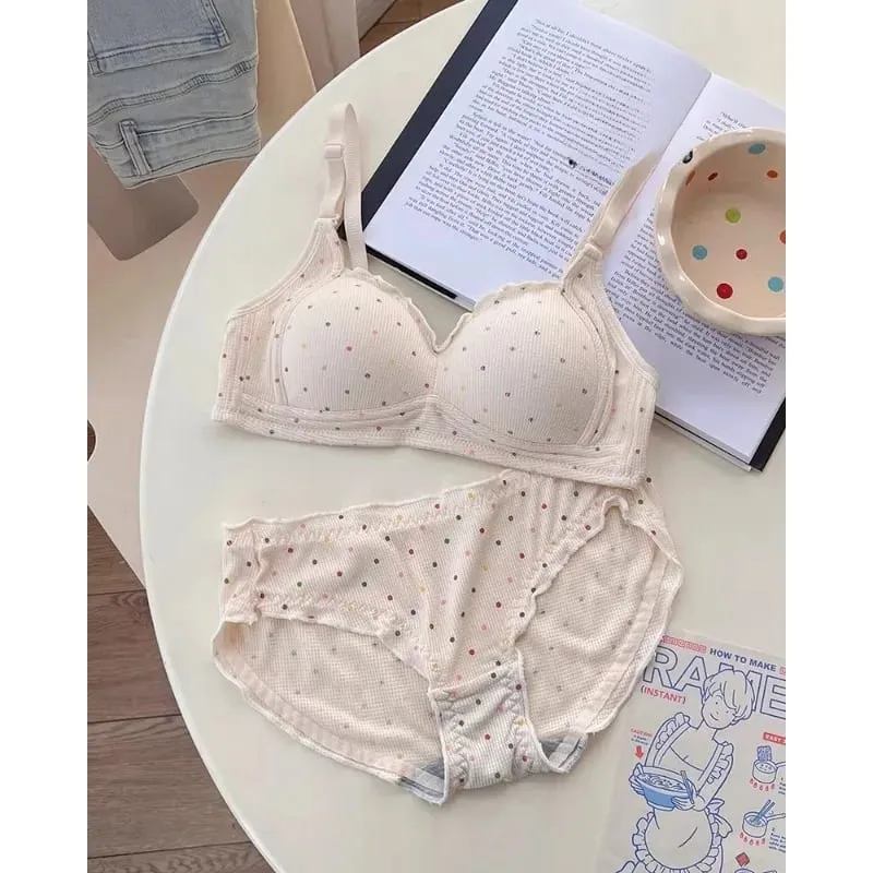 Trendy Sexy Lingerie Set Wireless Push Up Gathering Anti-Sagging Side Support Soft For Young Girls High School Daily 32-38 Bra
