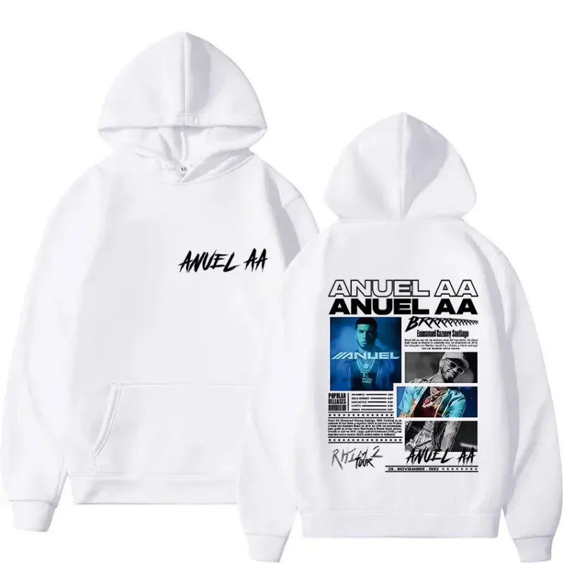 Rapper Anuel AA Rhlm 2 Album 2025 Merch Hoody Men's Clothing Rock Hip Hop Oversized Sweatshirts Winter Casual Long Sleeve Hoodie