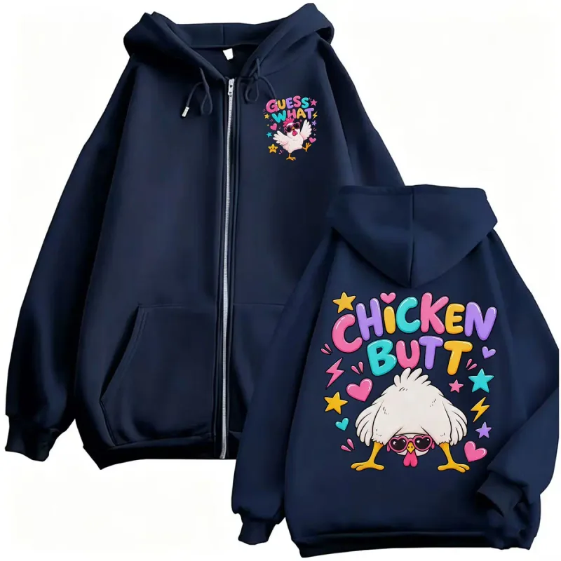 Guess What Chicken Butt Funny Cute Zip Up Hoodies Men Women Harajuku Cartoon SweatshirtS Jacket Coats High Quality Zipper Hoodie