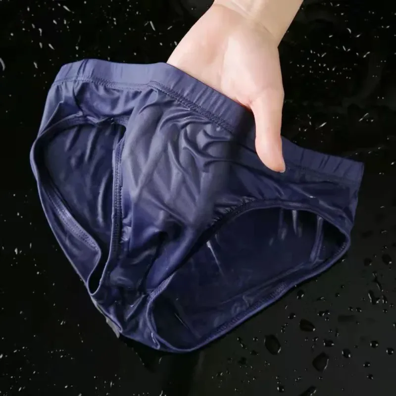Cuecas masculinas sexy pura de seda gelo roupa interior de secagem rápida u bolsa convexa respirável cuecas de cintura baixa verão resfriamento
