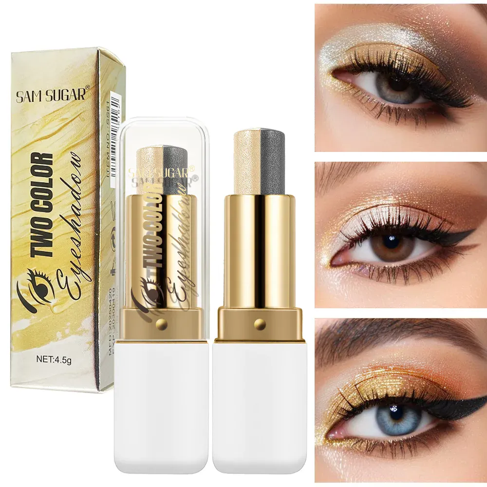 Long Lasting Two Tone Eyeshadow Stick Waterproof Smudgeproof Shimmer Highlighter Blendable Eye Contour Makeup Cosmetic
