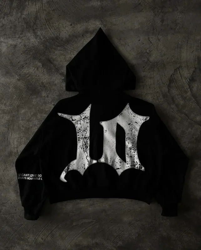 Black Gothic Zip Up Hoodies Retro Hip Hop Graphic Patchwork Hoodie Y2k Men Women Punk Patch Harajuku Jacket Clothing
