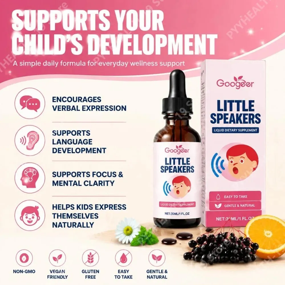 Googeer Little Speakers Liquid Supplement Vitamin B12 D3 Zeolite For Verbal Expression Language & Focus Support Kids 30ml