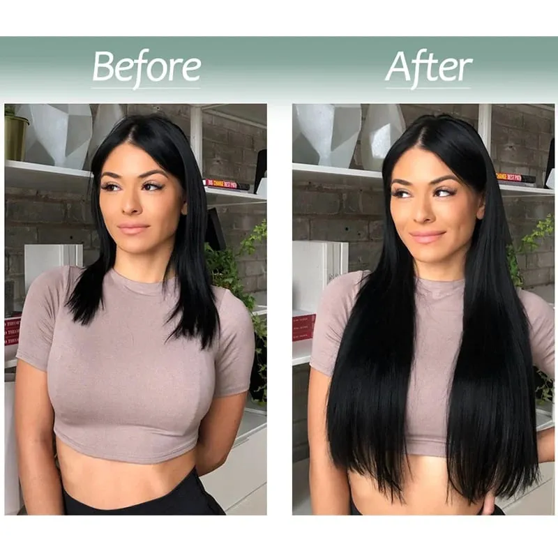 24Inch Synthetic Long Straight One Piece 4 Clips Hair Extensions Invisible Hairpiece Soft Fake Hair For Women Daily Wear