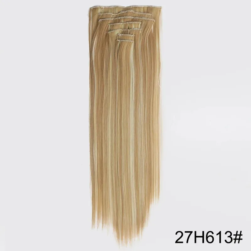 Extensions capillaires synthétiques longues et lisses à 16 clips, postiches blondes naturelles résistantes à la chaleur, 7 pièces/ensemble, pour femmes
