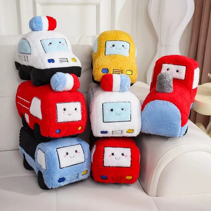 Cute Cartoon Fire Truck Ambulance Taxi Train Plush Pillow Stuffed Soft Plush Toys Funny Police Cars Tanks Planes Plushie Doll