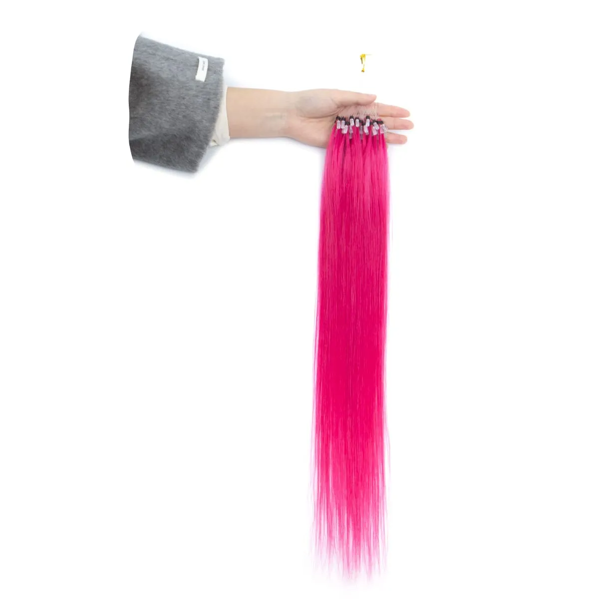 Colored Micro Link Hair Extensions Human Hair No Glue Virgin Human Hair for Women Girls 50 Strands Colorful 30G Gray