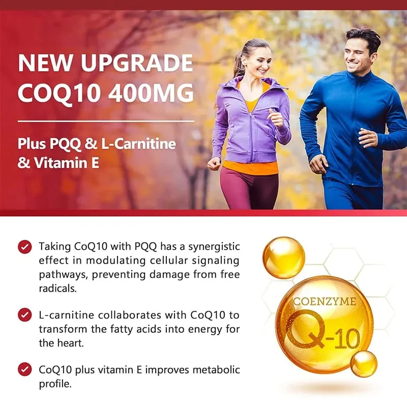 CoQ10 400mg Supplement for Heart Health with PQQ & Vitamin E Support Cardiovascular Antioxidants Heart Health & Daily Energy