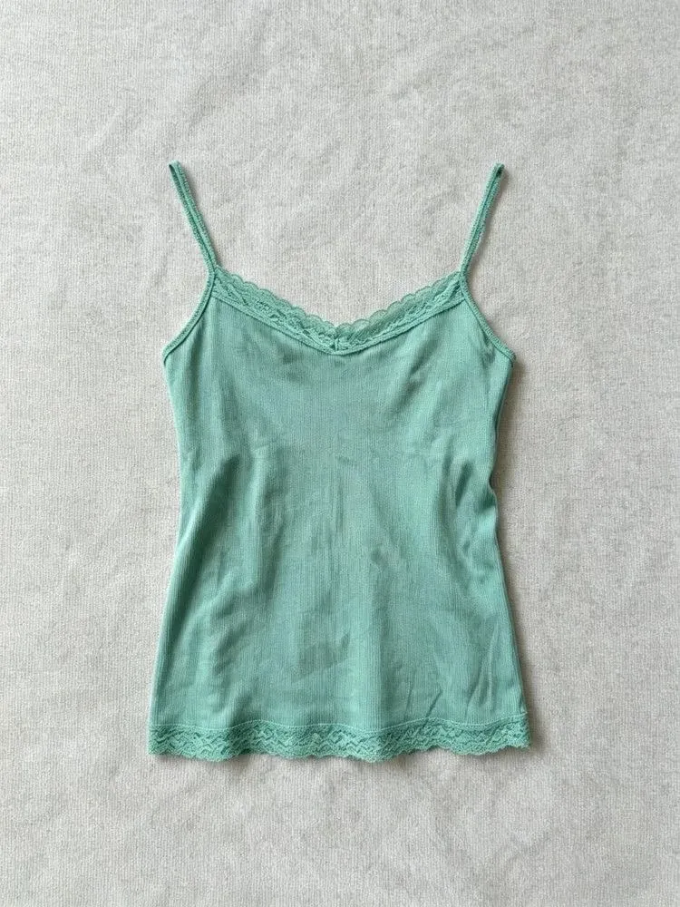 2000s Harajuku Vintage Hot Girl Slim Tanks Y2k American Retro Sexy Camis Summer Japanese Sweet Lacce Solid Sleeveless Tops Chic