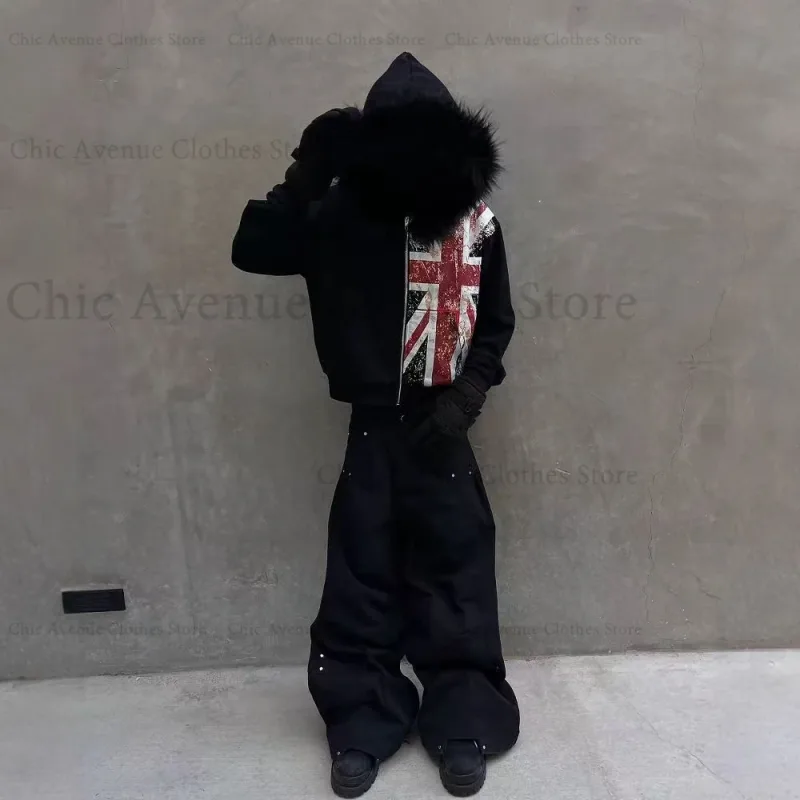 Fashion Print Hoodie Zip-up Hoodies for Men Women Streetwear UK Flag Decor Vintage Man Hoodie Sweatshirts Men Clothing