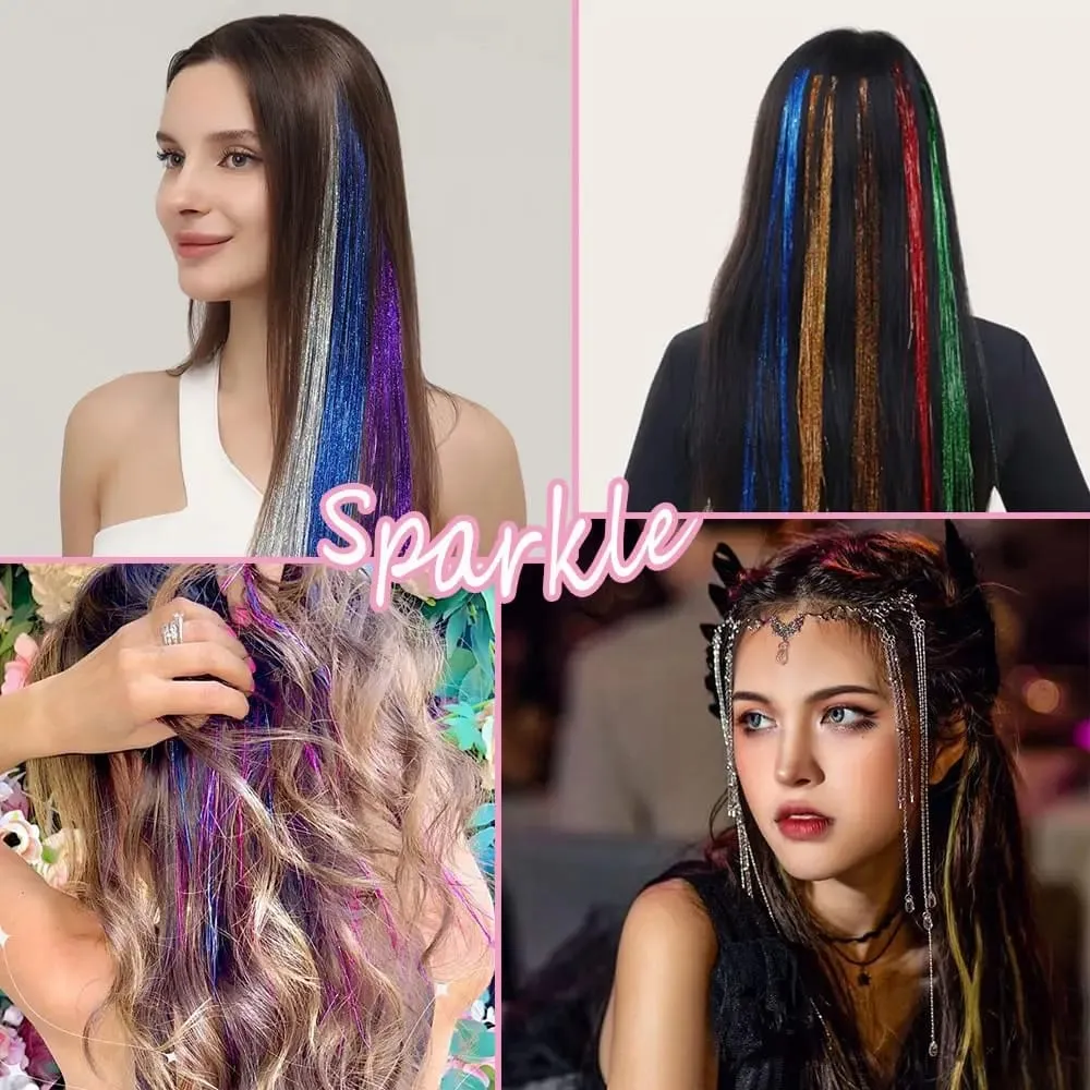 Hair Tinsel 12pcs Shiny Hair Metal Ribbon Clip Wig Piece Glitter Ribbon In Hair Party Focus Delicate Eye-Catching Gift Synthetic