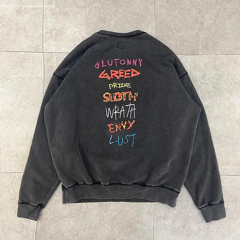 Autumn Winter Classic Overlapping Logo Print Saint Sweatshirts Men Women Couple Colorful Letters Graffiti Washed Black Pullovers