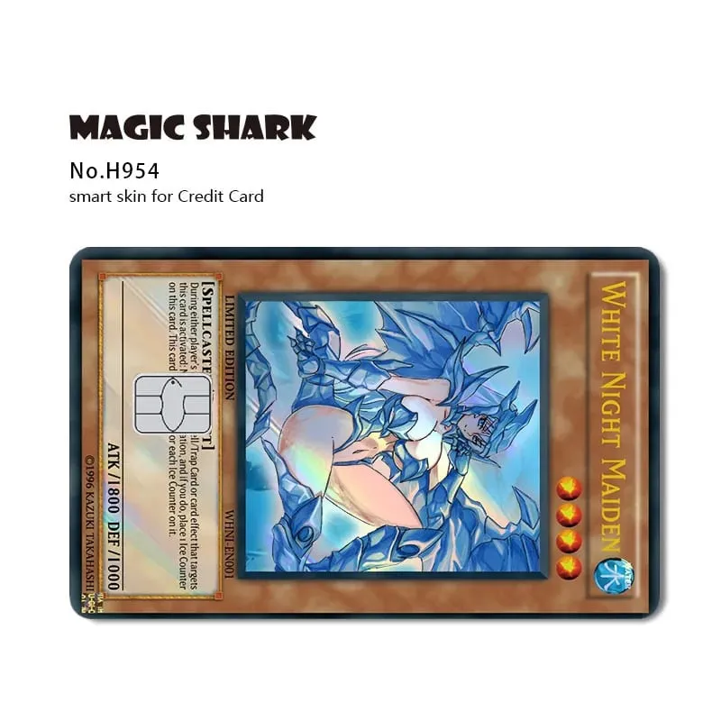 Magic Shark Yo-gi-oh Blue Eyes Dragon Game Shinny Holographic Laser Debit Credit Card Sticker Film Skin Front Cover