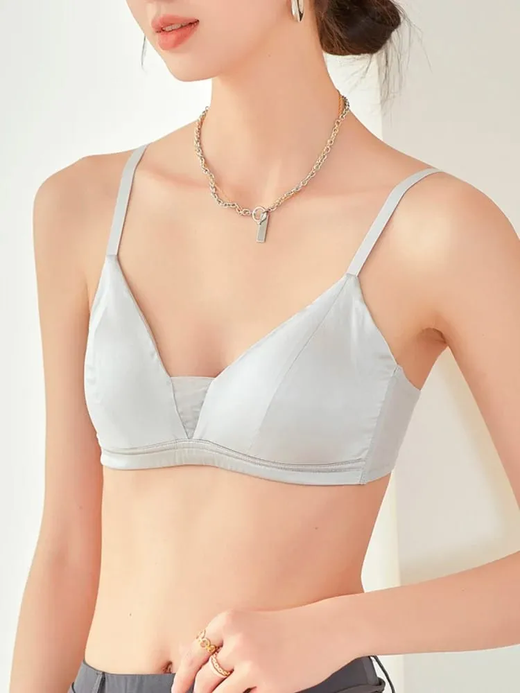 SuyaDream Women Silk Bra Set 93%Silk 7%Spandex Thin Mold Cup Wire Free Underwears 2023 Comfortable Intimates Silver Pink — image 2
