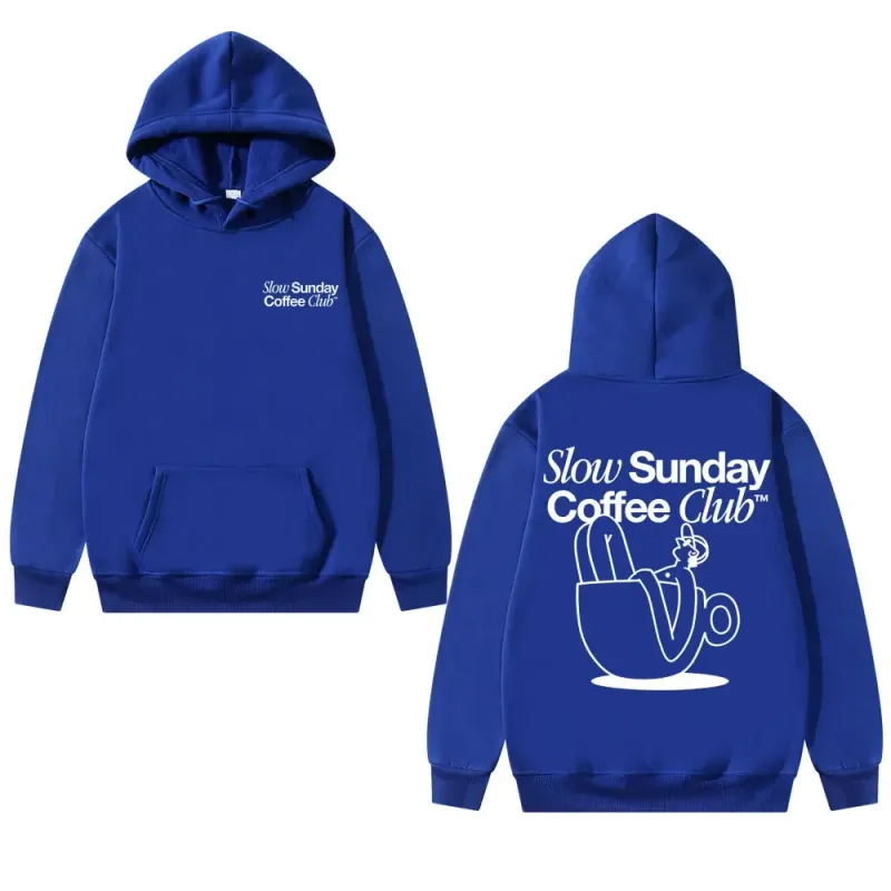 Unisex Slow Sunday Coffee Club Hoodie Pullover Funny Meme Vintage Casual Streetwear Sweatshirt, Multiple Colors Available