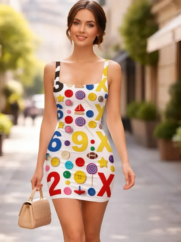 Women Square Neck Strap Mini Dress Slim Fit Weekend Brunch Date Casual Elegant Outfit for Street Vacation Shopping Outfits