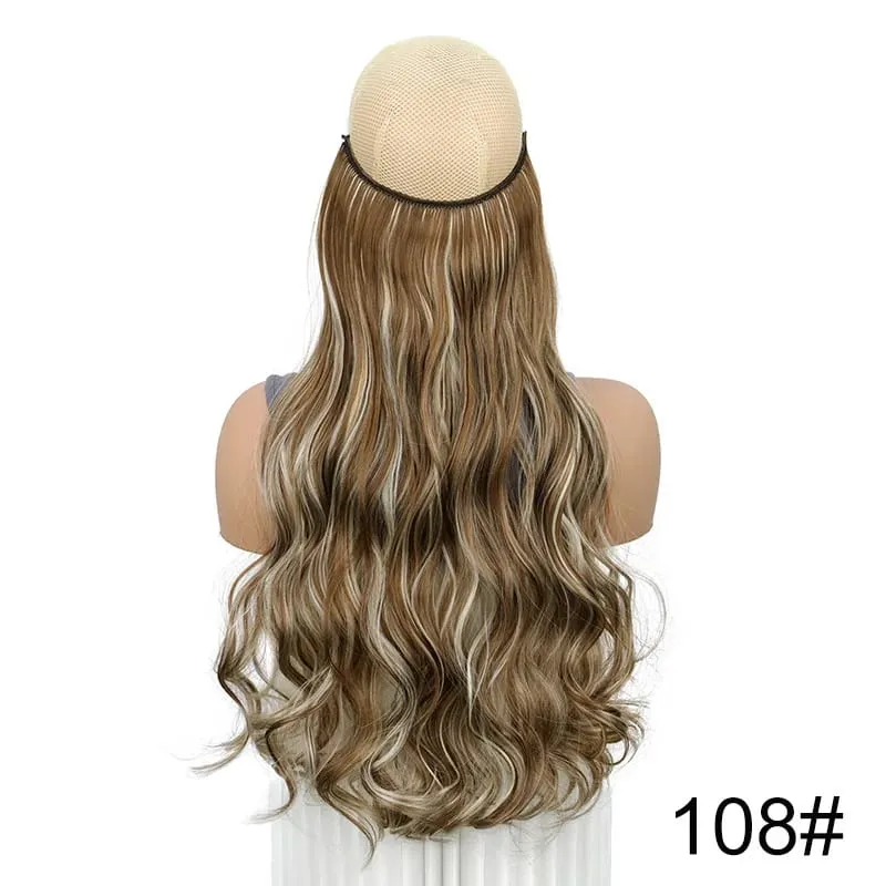 18Inch Synthetic Long Curly Fish Line Hairpiece Invisible Wire Halo Hair Extensions Heat Resistant Fluffy for Daily Styling