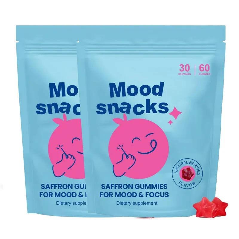 Mood Snacks - Kids Saffron Gummies Natural Berries Supplements Nag-aalok ng Mood Support at Nakakapagpakalma ng Temper Tantrums Sugar Free Gummies