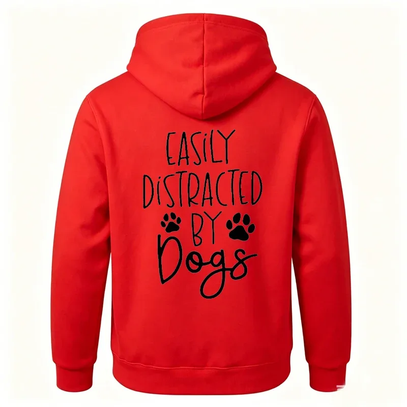 Dog Lover Hoodies for Women Men Dog Paw Sweatshirts Pet Owner Tracksuits Easily Distracted By Dogs Letter with Paw Print Hoodies