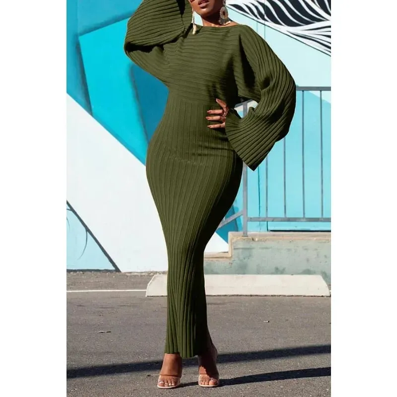 Black Knitted Dress Women Fashion O Neck Long Sleeve Bodycon Midi Dresses Female Elegant High Strecth Light Loose Dresses Thin