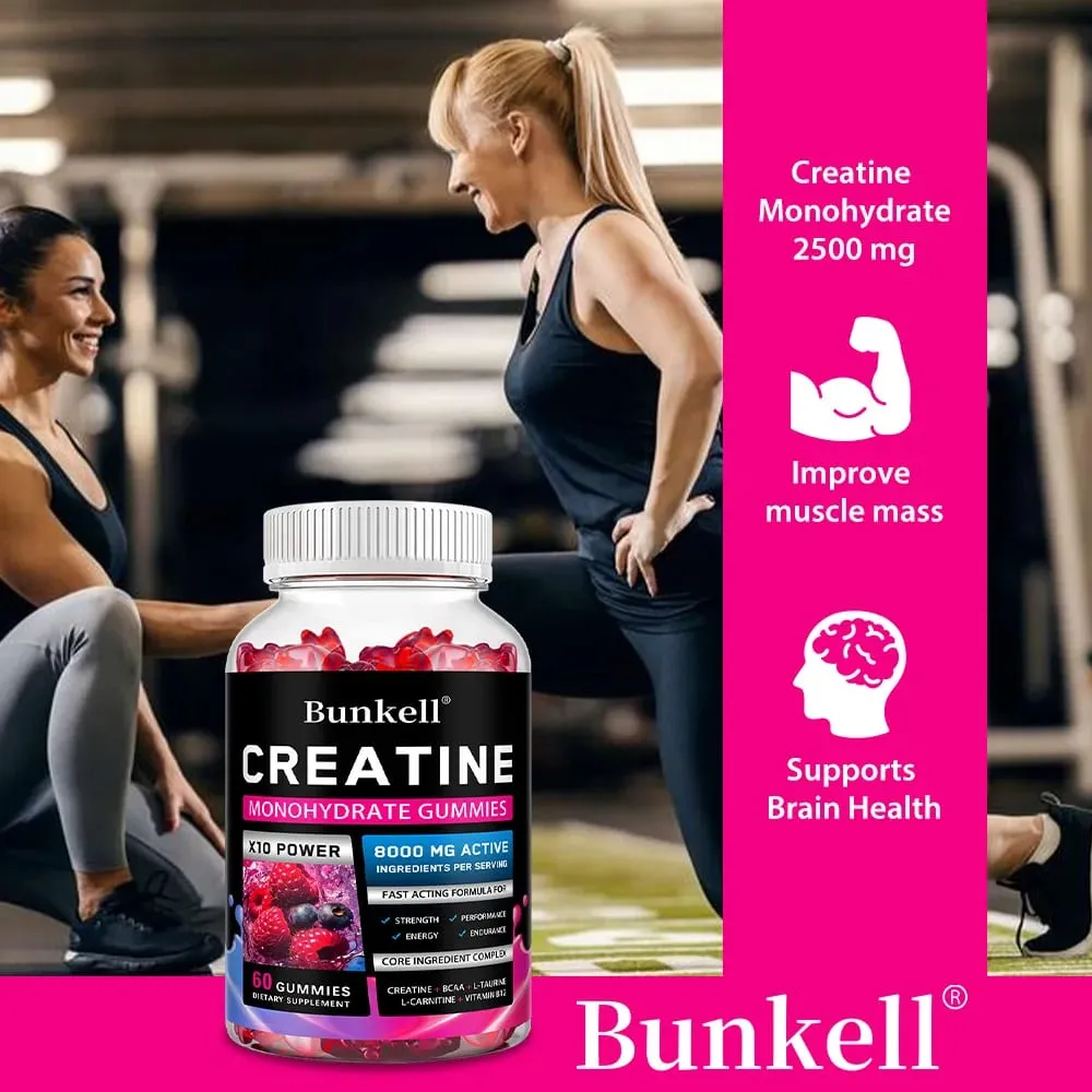 Kreatin-monohidrát gumicukor - 8000 mg Edzés előtt/után Fitness Erő Izomnövelés Energia-kiegészítők