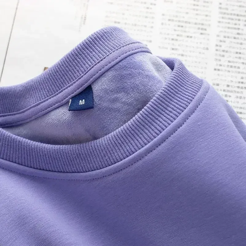 Sudadera gruesa de felpa de algodón de 600G, suéter fino de felpa pesado, suéter de cuello redondo sólido, suéter cálido para otoño e invierno