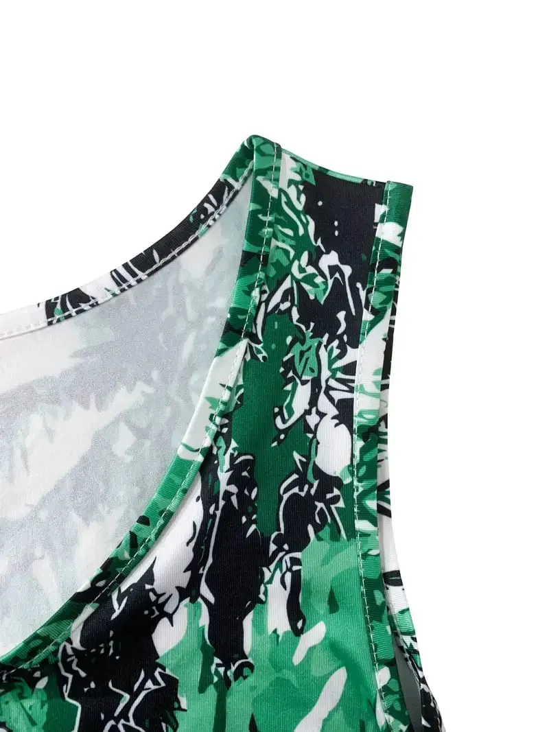 Women's Spring/Summer Elegant Tropical Print Sleeveless Casual Dress