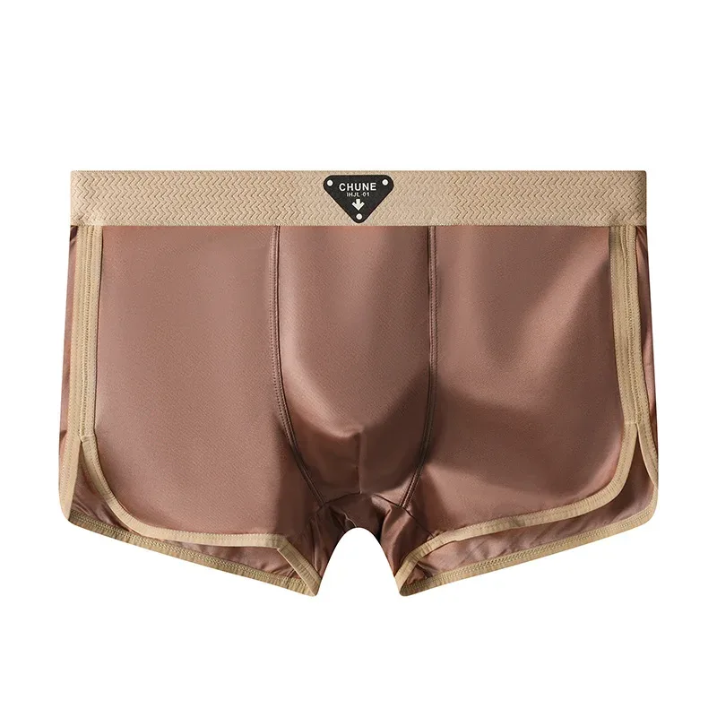 3 Pz/pacco Mutandine da Uomo di Seta Ghiaccio Simil Raso di Lusso Igroscopico Traspirante Doppio Strato di Seta Boxer Mutande Elastiche Alte 3256809382495730