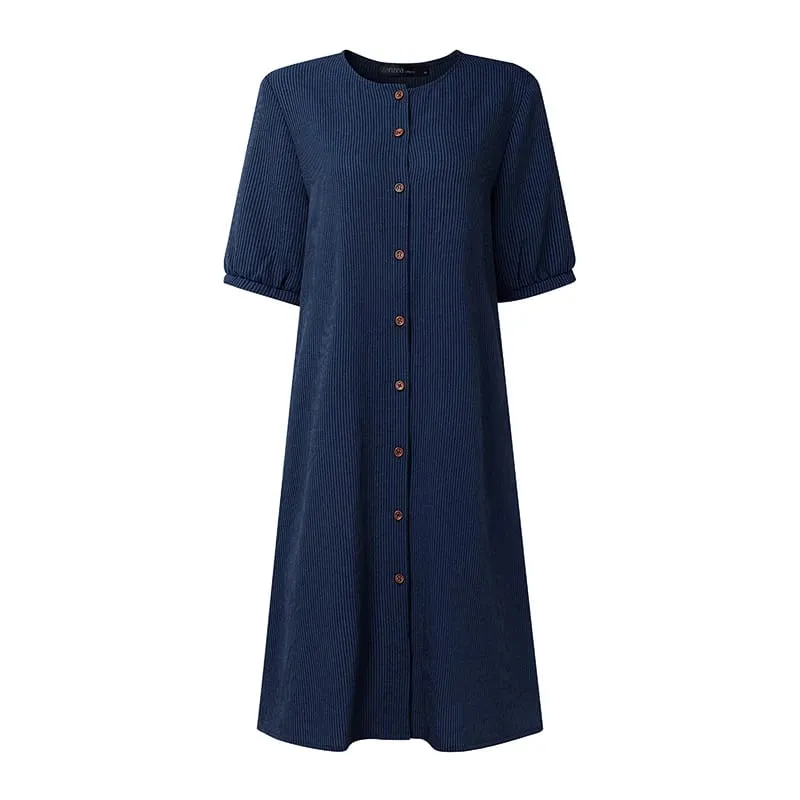 2026 Summer Striped Dress ZANZEA Women Elegant Work Dresses Short Sleeve Buttons Down Sundress Casual Holiday Knee Length Robe