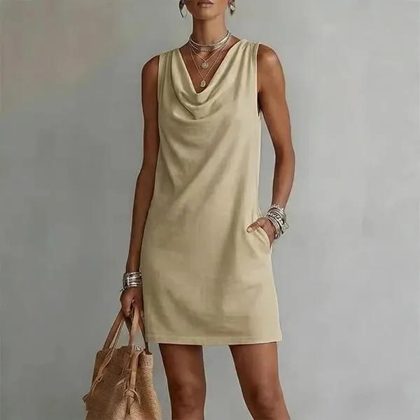 Women Casual Loose V-Neck Sleeveless Pocket Ruffles Dress Spring Summer Vest Tank Midi Dresses
