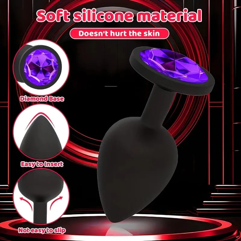 Anal Butt Plug Sex Adult Toys for Women Men Silicone Buttplug Beginner Masturbator Anal Trainer with Diamond Unisex — image 4
