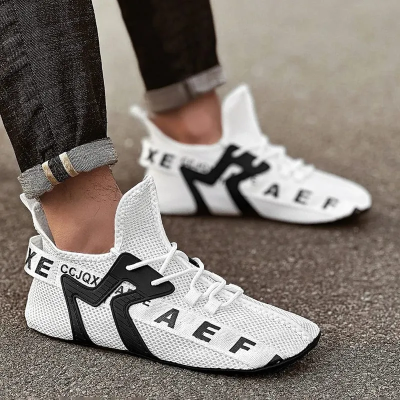Vita Sneakers Herr Högtopp Bekvämt ventilerande Mesh Fritidsskor Strumpor Skor Stor storlek 47 Utomhus promenadskor för män