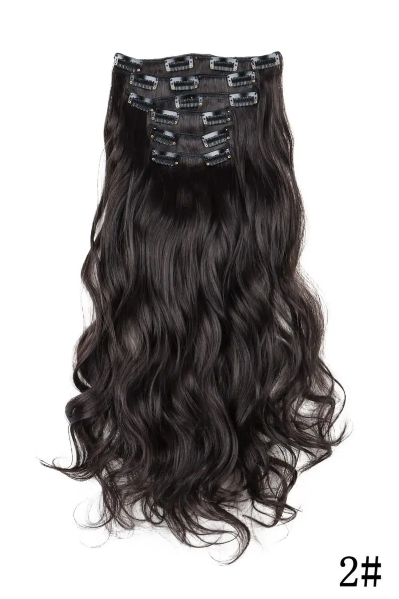 Black Hair Extensions 6pcs/set Women Long Straight Synthetic Full Head Clip 16Clips Ombre Heat Resistant Fiber Hair Kpop Cosplay