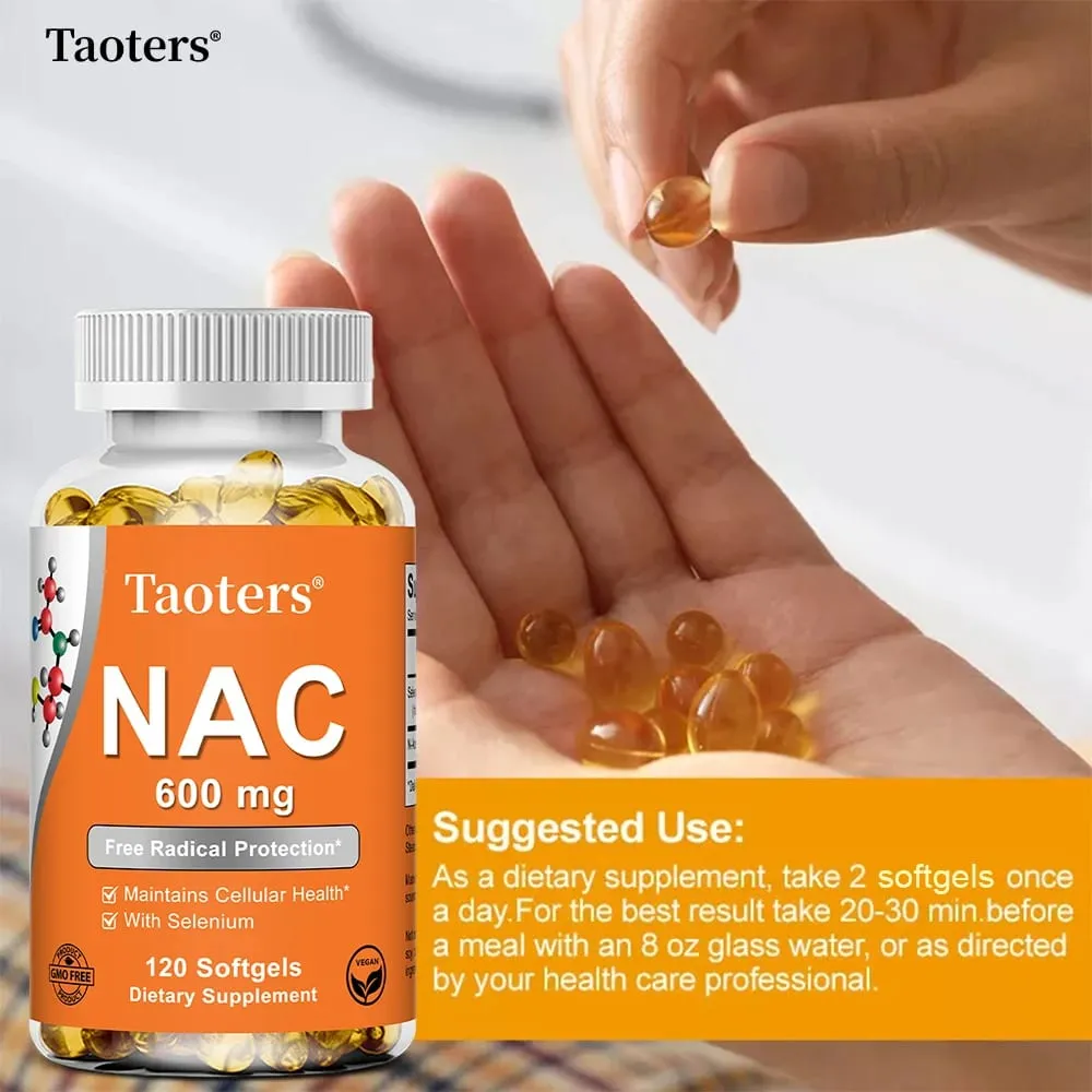 NAC N-Acetyl Cysteine Capsules Immune Respiratory Health Antioxidant Supplements Non-GMO Gluten-Free
