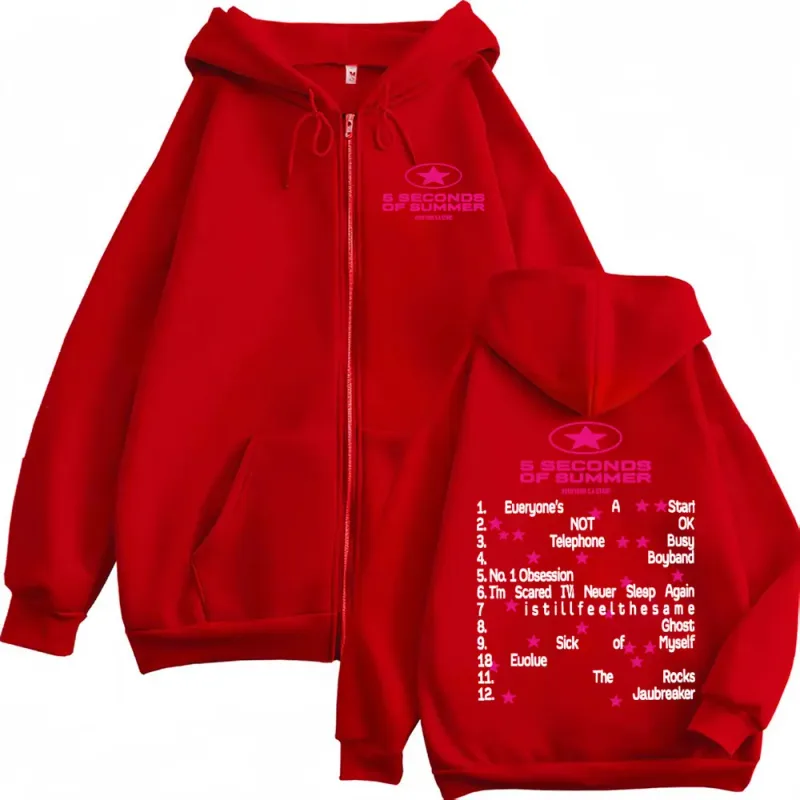 5 Seconds of Summer Everyone's A Star Album Tour Zipper Hoodies Mens Clothes Hip Hop Punk Jacket Sweatshirt Casual Zip Up Hoodie