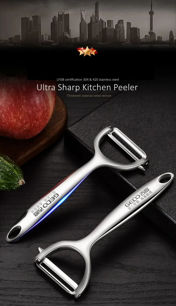 LFGB Certificated Pure 304 Stainless Steel Peeler Ultra Sharp Blade Fruit and Vegetable Zester Family Kitchen Peeling Tool