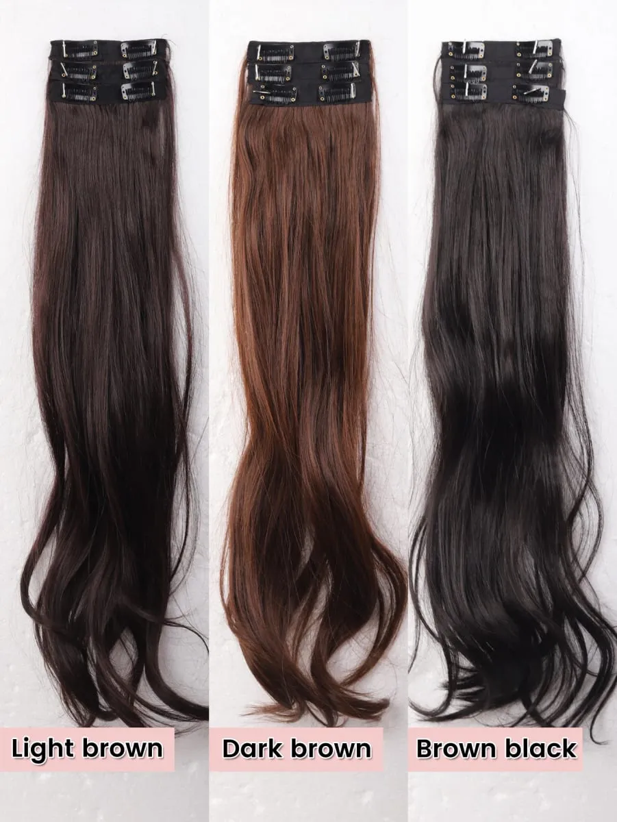 3PCS 24Inch Synthetic Long Curly Wavy Clip In Hair Extension Lightweight Black Brown Hair Accessories Invisible Women Daily